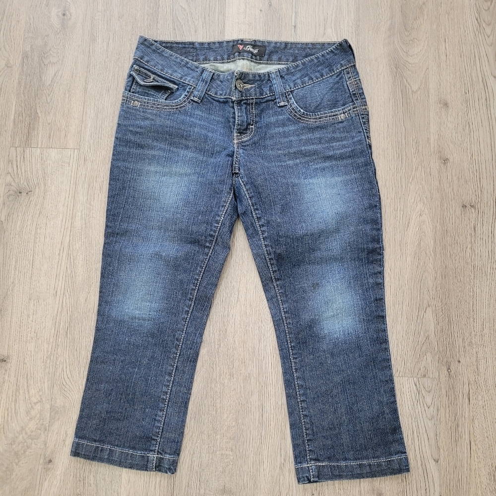 Guess Blue Denim Jeans Cropped With Covered Pockets Size: 28